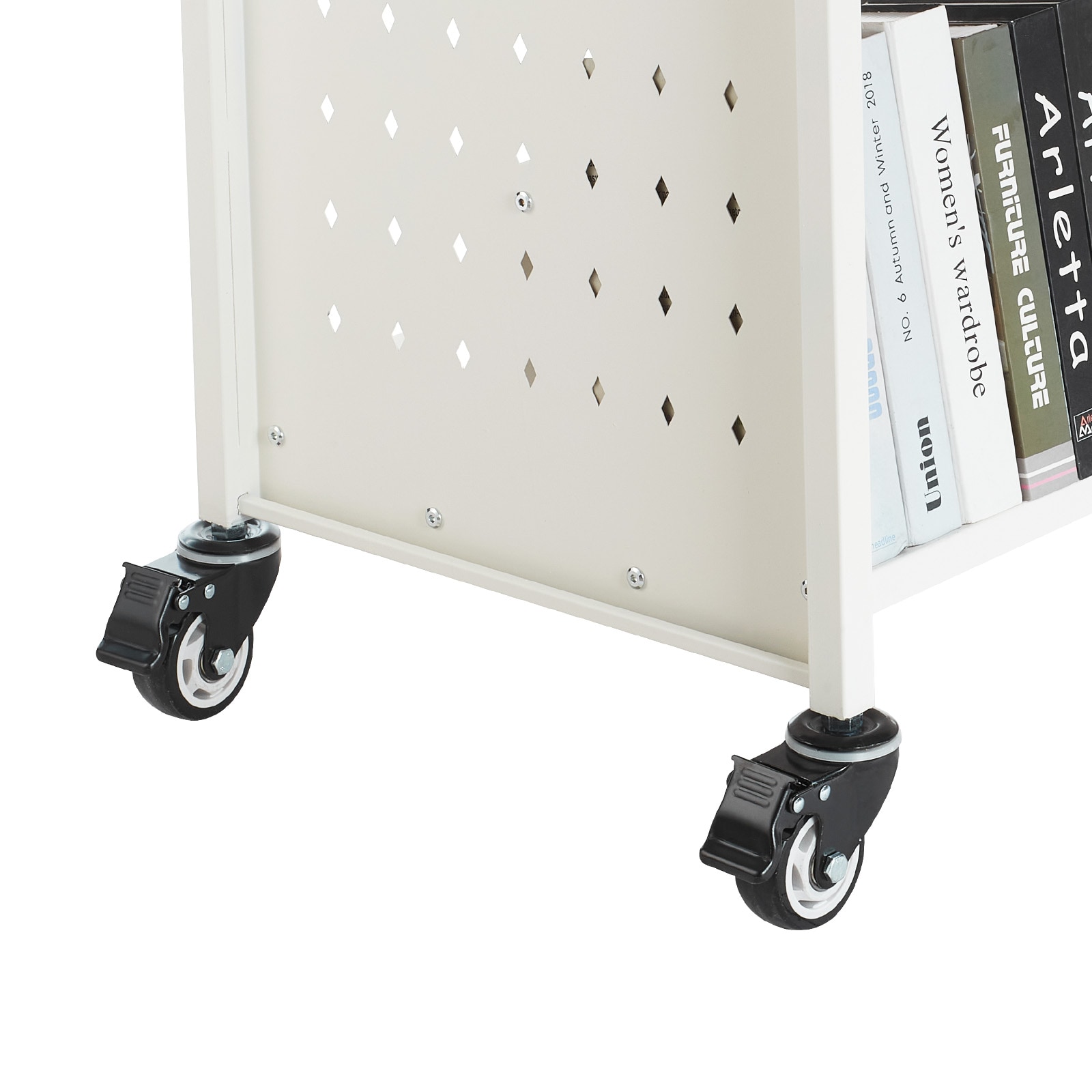 3-tier Rolling Book Cart Double Sided W-shaped Shelving Unit White_voghion.com